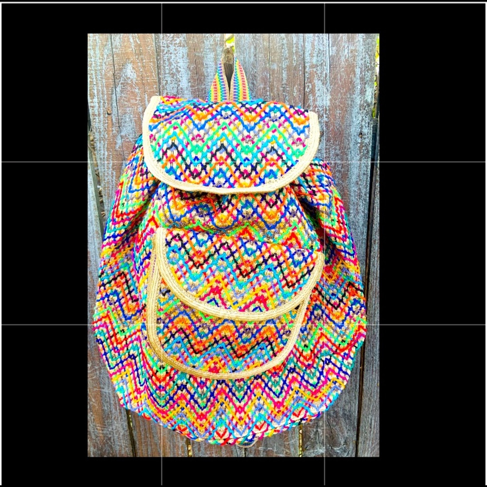 Unisex Embroidered Backpack Drawstring Hippie
